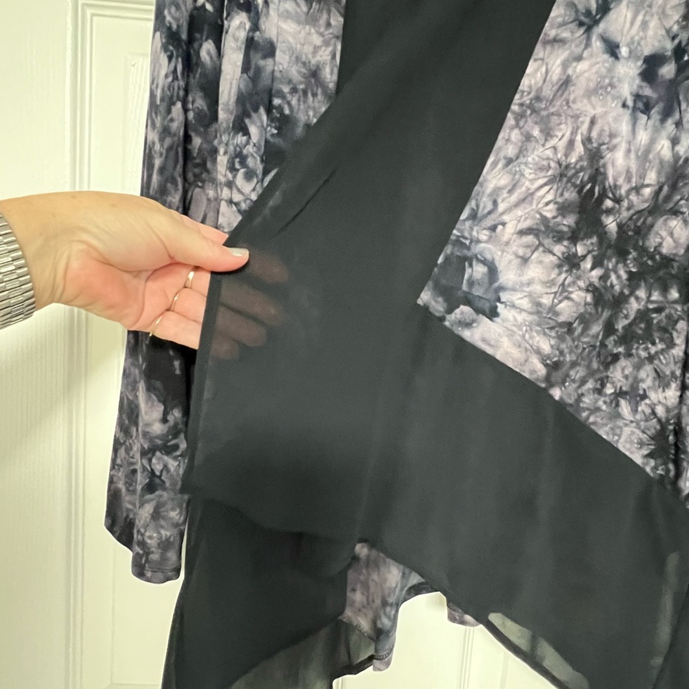 LOGO by Lori Goldstein Purple and Gray Cardigan Featuring Sheer Hem & Open Back. - Picture 5 of 15